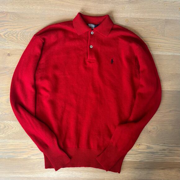 Polo by Ralph Lauren Other - VTG Y2K Polo Ralph Lauren Lambswool Sweater 1/4 Button Red Mens Size Medium